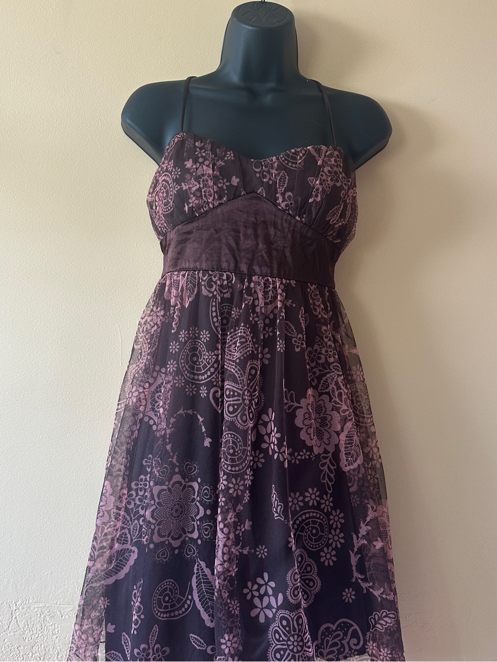 Vintage/Y2K XOXO Brown & Pink Floral Tie-Back Mini Dress | Size Medium